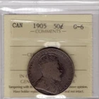 1905 Canada 50 Cents Coin - ICCS Graded G-6
