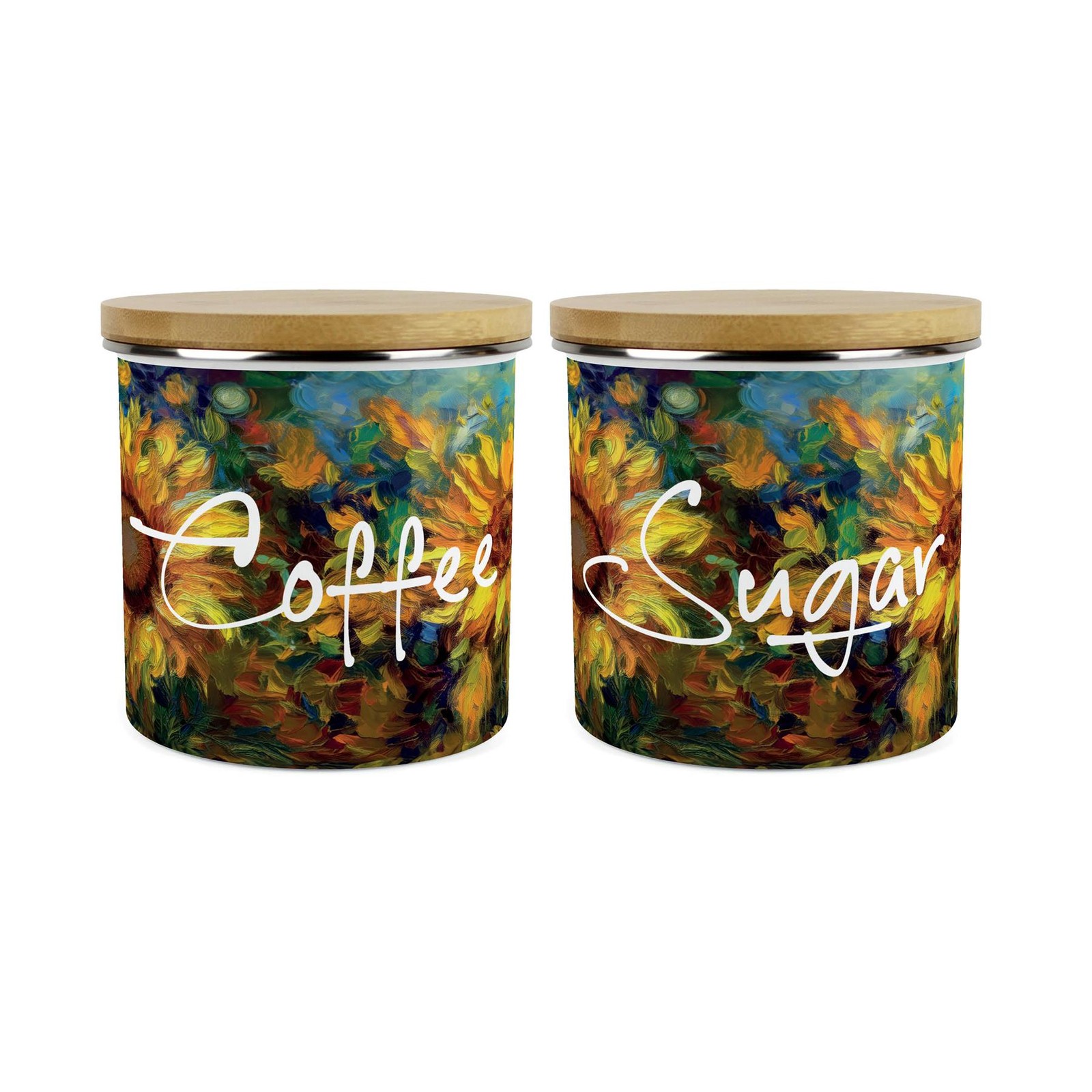 Sunflower Impressionism Coffee & Sugar Storage Canisters - Floral Kitchen Set