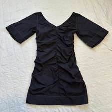 Ganni Cotton Black Ruched Dress 38 Medium Contrast Stitch