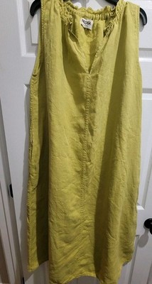 BECASA BETSEY MAXI DRESS LIME GATHERED NECKLINE ITALIAN LINEN DRESS WOMENS XL