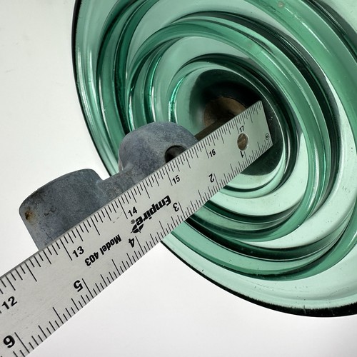 Vintage Large Green Glass Disc Saucer Suspension High Voltage Power Insulator #3 - Picture 10 of 12