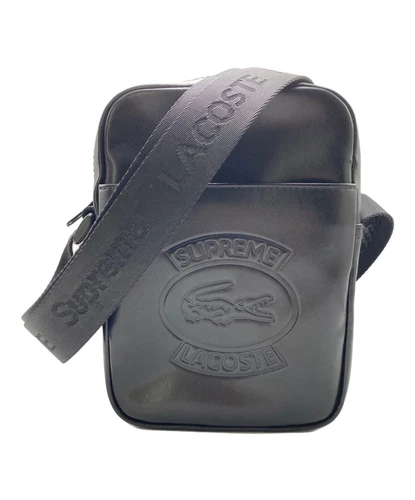 SUPREME × LACOSTE Sac à bandoulière en cuir noir