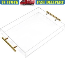Transparent Acrylic Serving Tray Leak-proof Handle Home Bar Kitchen Organization