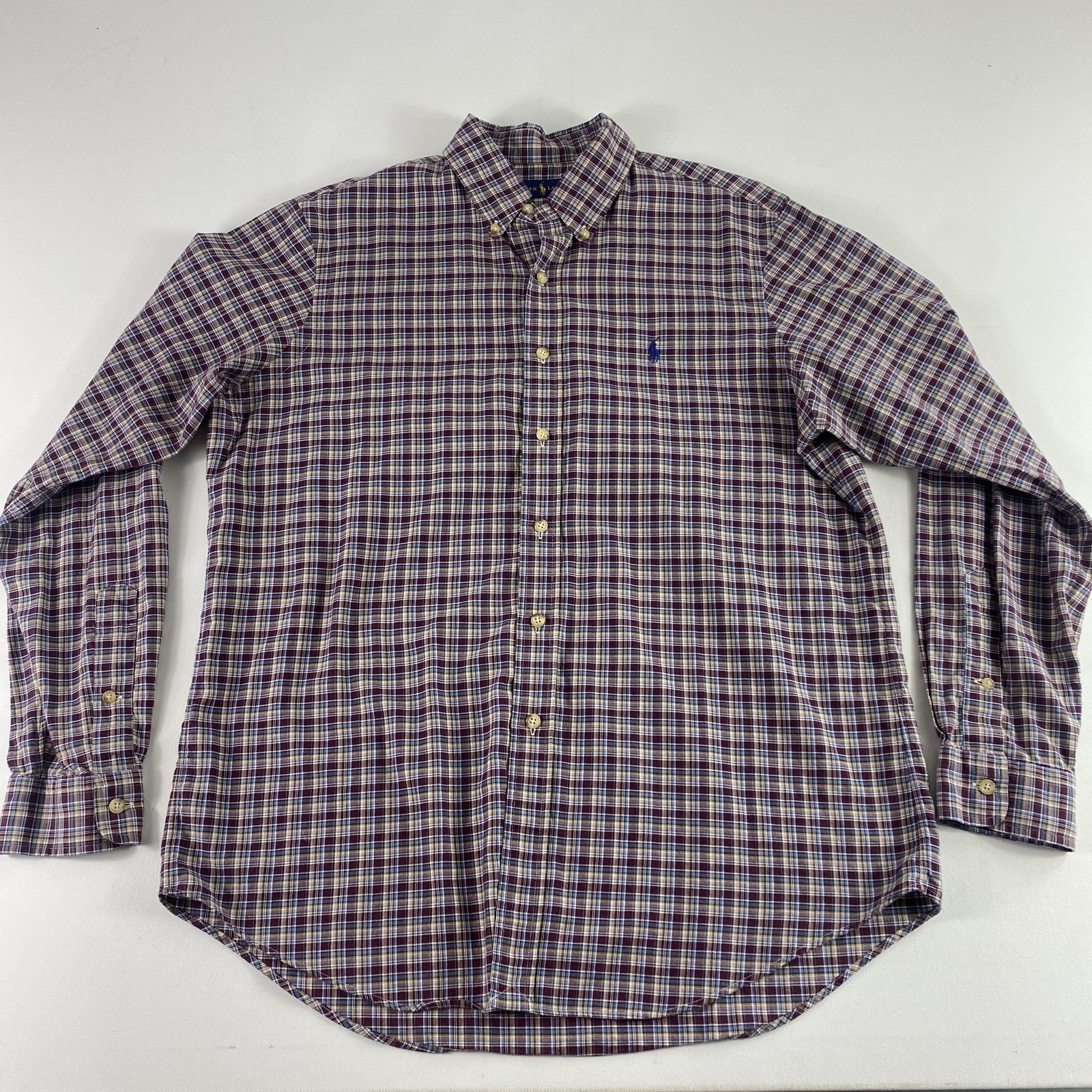 Ralph Lauren camicia uomo grande viola blu a quadri bottoni classico logo pony