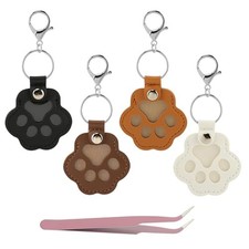 4pcs Dog Fur Storage Keychain Leather Cat Paw Shaped Keychains Pet Dark