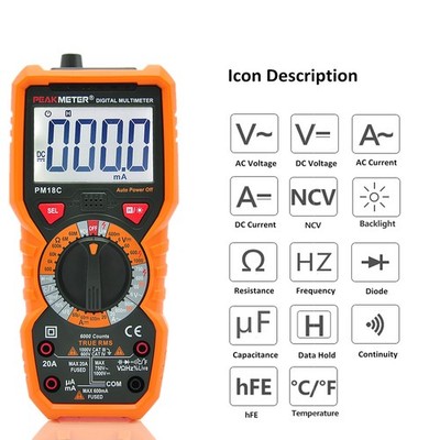 PEAKMETER PM18C True RMS Multifunctional Digital Multimeter Measuring AC/DC