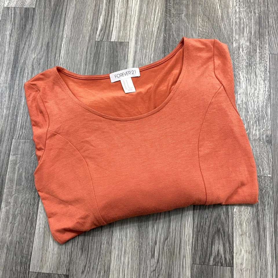 FOREVER 21 Scoop Neck 3/4 Sleeves Knit Orange Shift Dress Women's Size Medium - Image 4 of 4