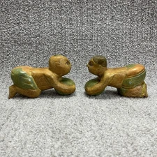 Thai Carved Wood Crawling Child Figures Opium Pillow Style Folk Art Asian Decor