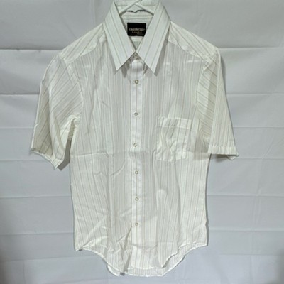 Career Club Ashton Hall Men's Striped Button-Up Shirt White Beige 15 1/2