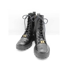 Tod's Leather Combat Boots 38 1 2 Womens Black New Arrival‡ Used KIDS-0
