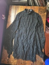 Lulus Illusion Lace Sheath Mini Dress Bell Sleeves Black Women's Medium