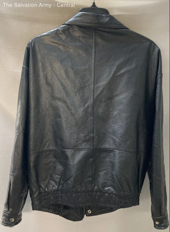 Members Only Mens Black Leather Collared Long Sleeve Bomber Jacket Size Large - Image 2 of 4