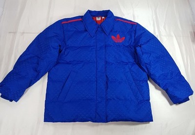 ADIDAS MONOGRAM PUFFER JACKE DAMEN GRÖSSE 18 UK 2XL BLAU DAUNEN GEFÜLLT WINTERMANTEL
