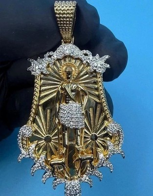 2Ct Round Cut Real Moissanite Men's Saint Lazarus Pendant 14K Yellow Gold Plated