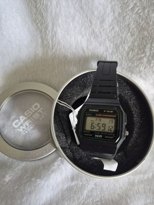 NEW BOXED CASIO Standard F-91W-3DG Green Line Men's Black Strap
