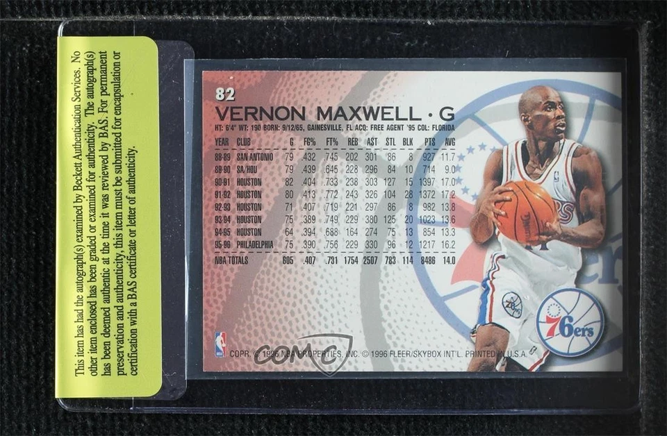 BAS 1996-97 Fleer Vernon Maxwell #82 Authentic Auto - Image 2 of 2