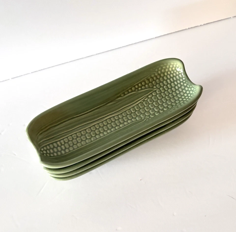 Set of 4 Pfaltzgraff Naturewood Sage Green Footed Corn Cob Dishes Holders USA - Image 2 of 4