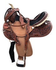 Adults Western Horse Barrel Saddle Leather 14" 15" 16" 17" Free Tack Set Black