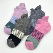 4 Pairs Bombas Women's Marl Tri-Block Ankle Socks Cushion Size M 4 Colors Mix