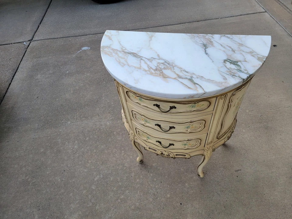 French Style Shabby Chic Carved 3 Drawers Marble Top Commode / Small Dresser - Image 4 of 4