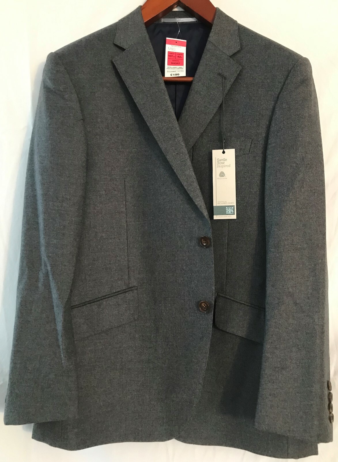 FILA M&S Savile Row Inspired By Richard James Jacket Pure New Wool Grey 42S BNWT