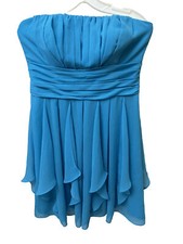 Davids Bridal Womens Bridesmaid Dress Size 10 Aqua Blue Strapless Formal Dressy