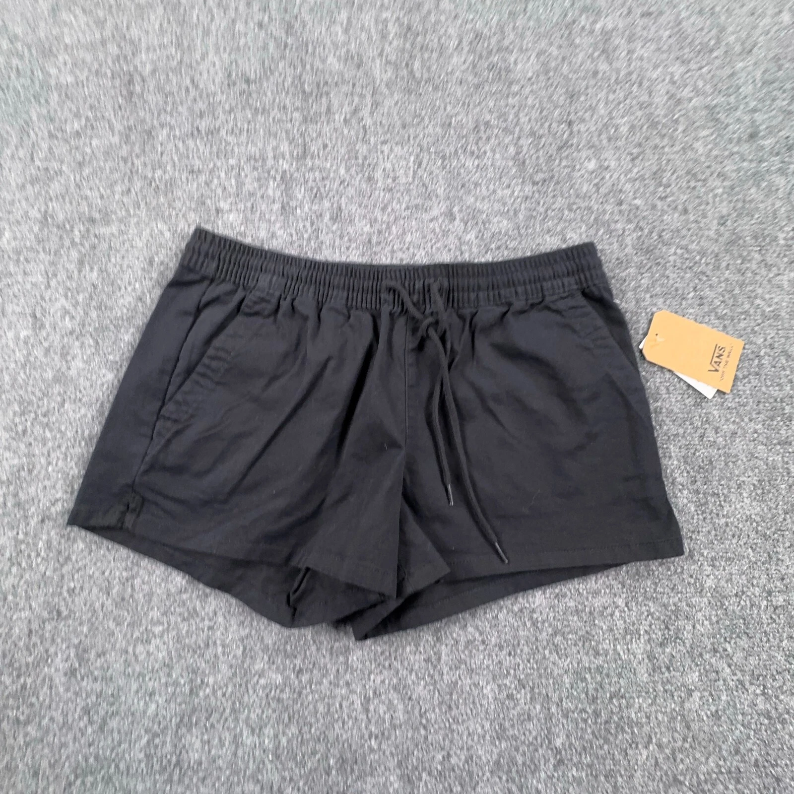 Vans pantaloncino donna piccolo nero chino elastico in vita tasche coulisse