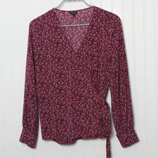 Talbots VNeck Side Tie Long Sleeve Rayon Blouse Medium
