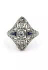 18K White Gold Old Euro Diamonds & Sapphires Die Struck Ring — photo 1