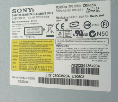 SONY DRU-820A DVD/CD RW DRIVE UNIT (R5S5.5) | eBay