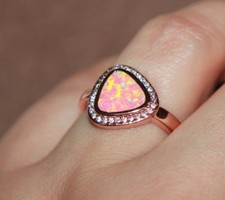 inlaid fire opal zircon ring gems jewelry rose gold plate cocktail chic evening