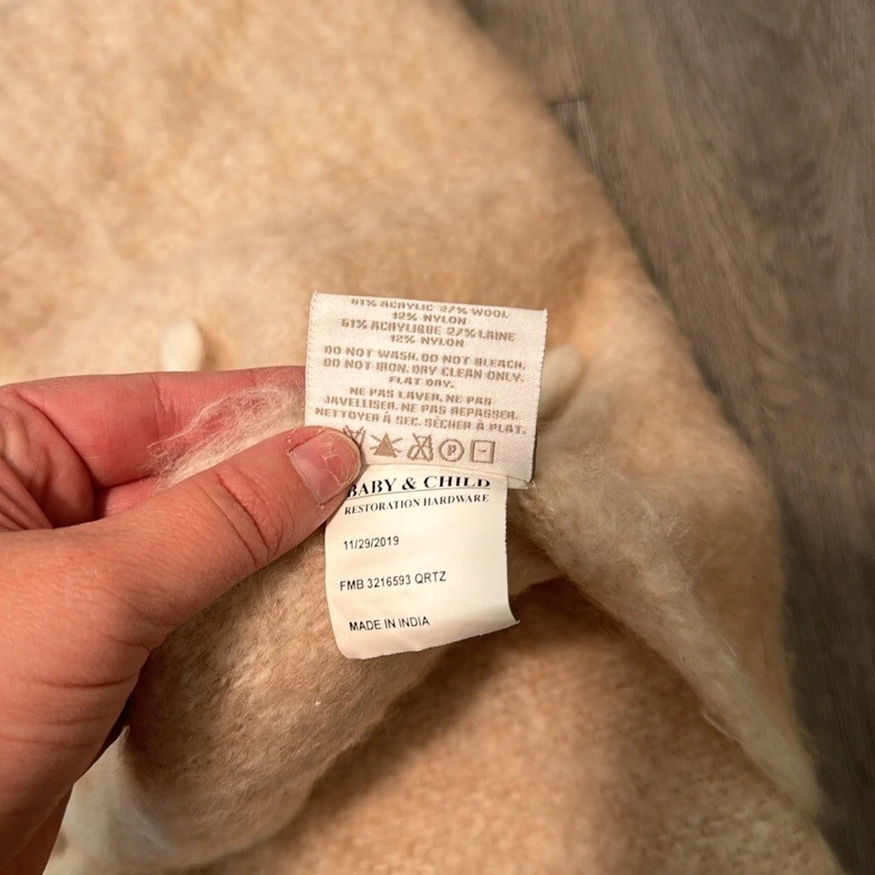 Manta de recepción de mezcla de lana con flecos rubor para bebés y niños Restauración Hardware Foto 3 de 4