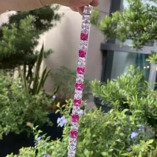 57 ctw Created Princess Sapphire & Diamond 14K White Gold Plated Tennis Bracelet - Image 2 of 4