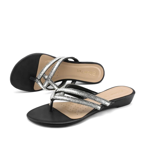 Women Rhinestone Flats Sandals Flip Flops Thong Open Toe Beach Summer Slippers - Picture 3 of 10