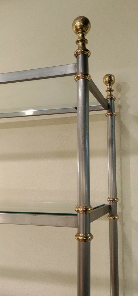 scaffale in metallo argentato e dorato con 7 ripiani cristallo cm 205 x 70 x32 - Immagine 4 di 4