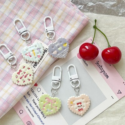 1/2Pcs Cute Cartoon Cookie Heart Keychain Sweet Hair Clip Bag Decoration Gifts