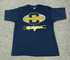 VTG 90s Clarkston Michigan Script Print Blue T-Shirt Adult XL Screen Stars 50-50