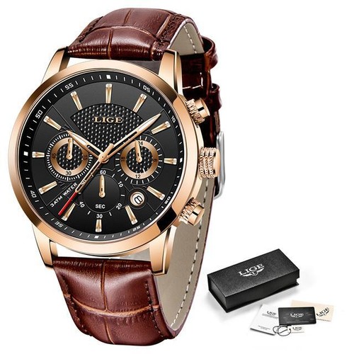 Watches Mens New Lige Top Brand Luxury Casual Leather Quartz Men's Watch Busines - Picture 13 of 37