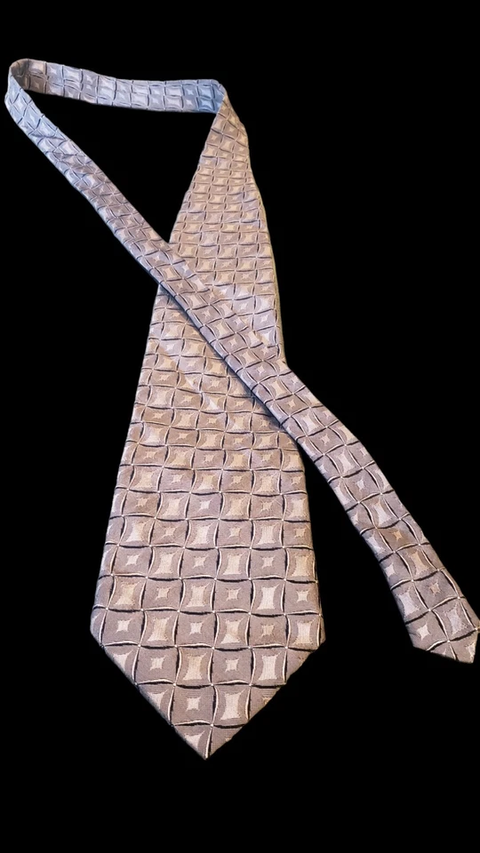 Corbata Louis Roth 100 % seda tostada negra geométrica de negocios para hombre sin etiqueta Foto 3 de 4