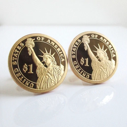 Statue of Liberty Coin Cuff Links - Proof Cameo USA Gold Dollar Repurposed Coins