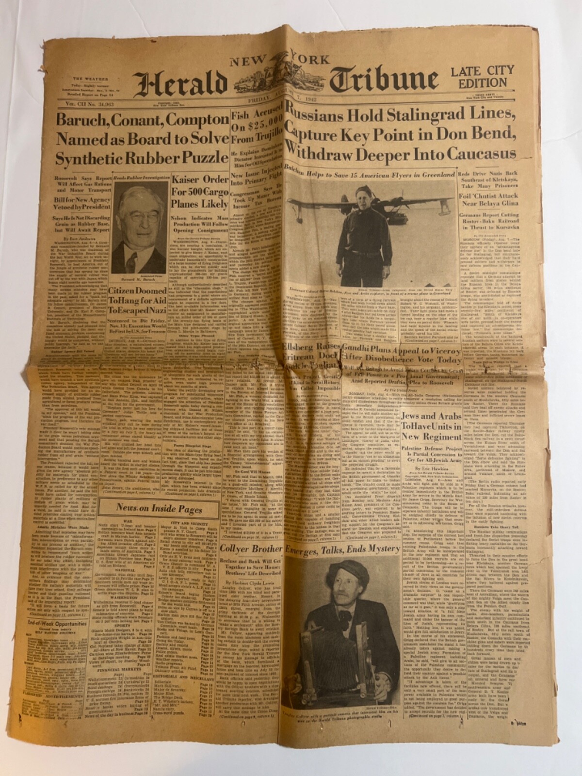 Newspaper New York Herald Aug 7, 1942, WW II Stalingrad, American Flyers