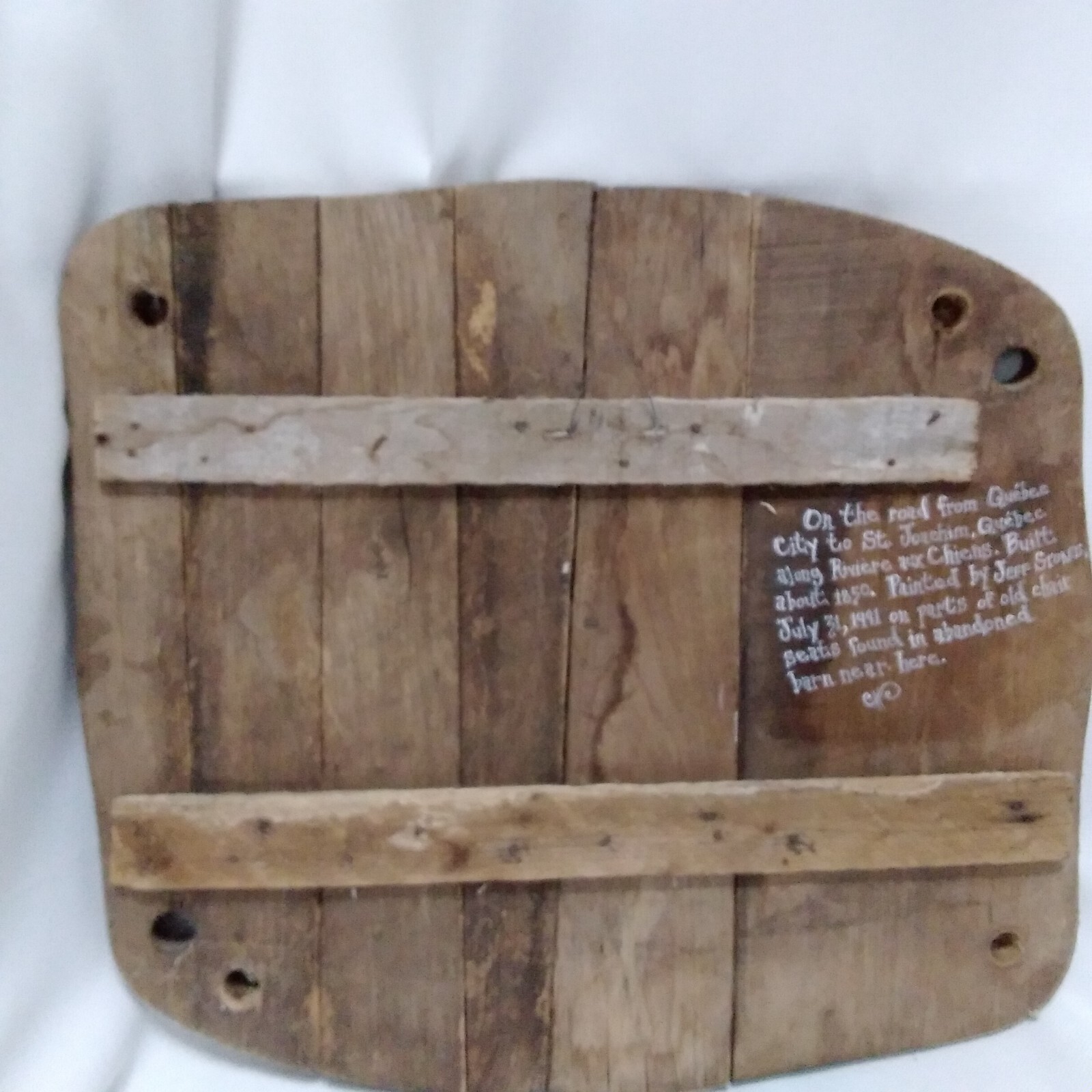 Signed Naive Folk Art Country Primitive Painting Quebec Jeff Stokes Chair Seat