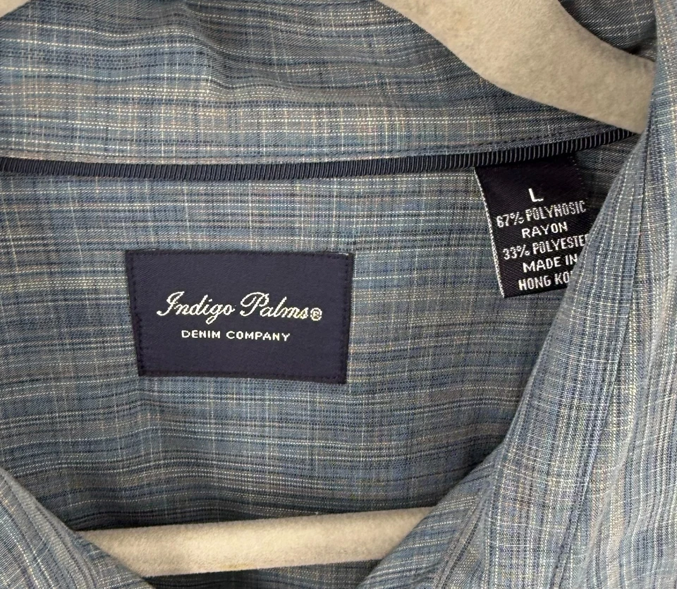 Camisa de vestir Indigo Palms para hombre talla grande azul tostado cuello a cuadros abotonada Foto 3 de 3