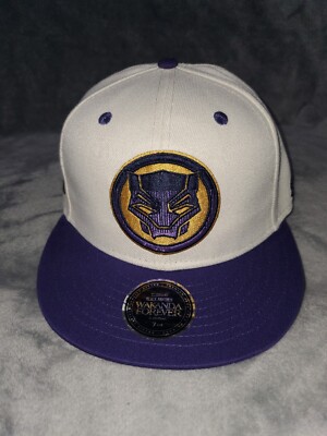 MARVEL BLACK PANTHER WAKANDA FOREVER PURPLE OFF WHITE FITTED HAT SZ 7 3/8 MENS