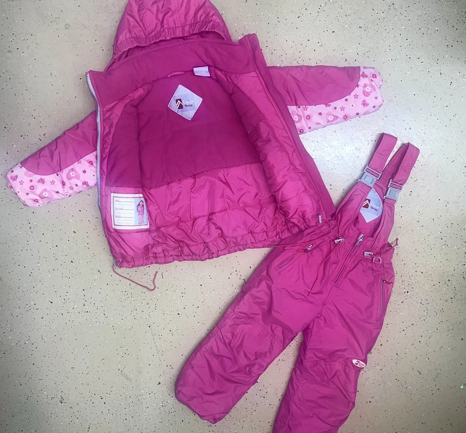 Alpine Design Girls Pink 2PC Snowsuit Ski Set - Hooded Jacket & Bibs Pants sz 4 - Image 2 of 3