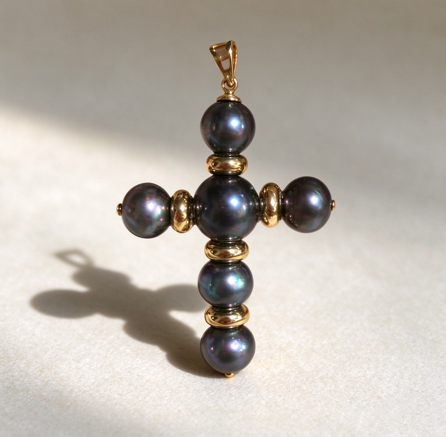 Verteically AAA natural black south sea pearl pendant cross 14K Yellow Gold | eBay