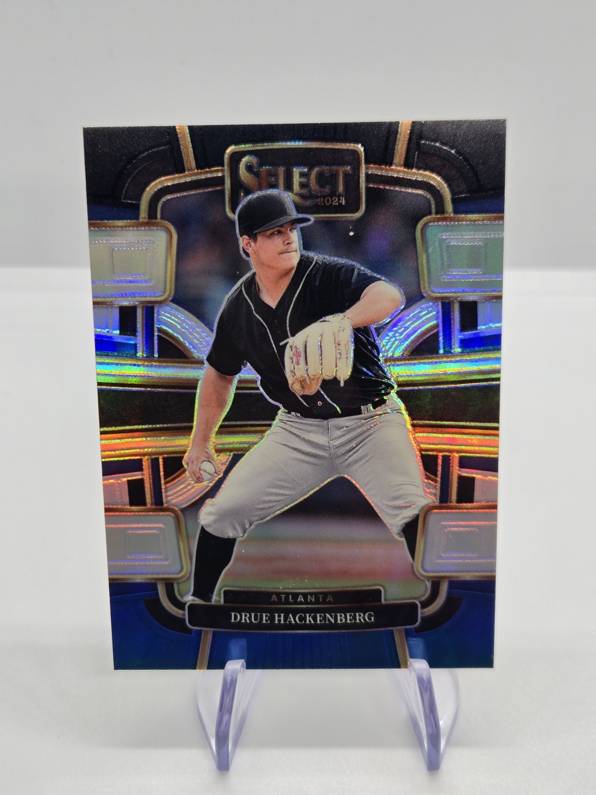 2024 Panini Select - Concourse Drue Hackenberg #8 Black & Blue Prizm /49 (RC)