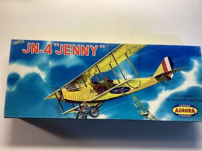 VINTAGE NEW IN OPEN BOX 1956 AURORA CURTISS JN 4 JENNY MODEL AIRPLANE EX COND