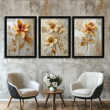 Vintage Floral Wall Art Set of 3 Botanical Prints Shabby Chic Home Decor Artwork