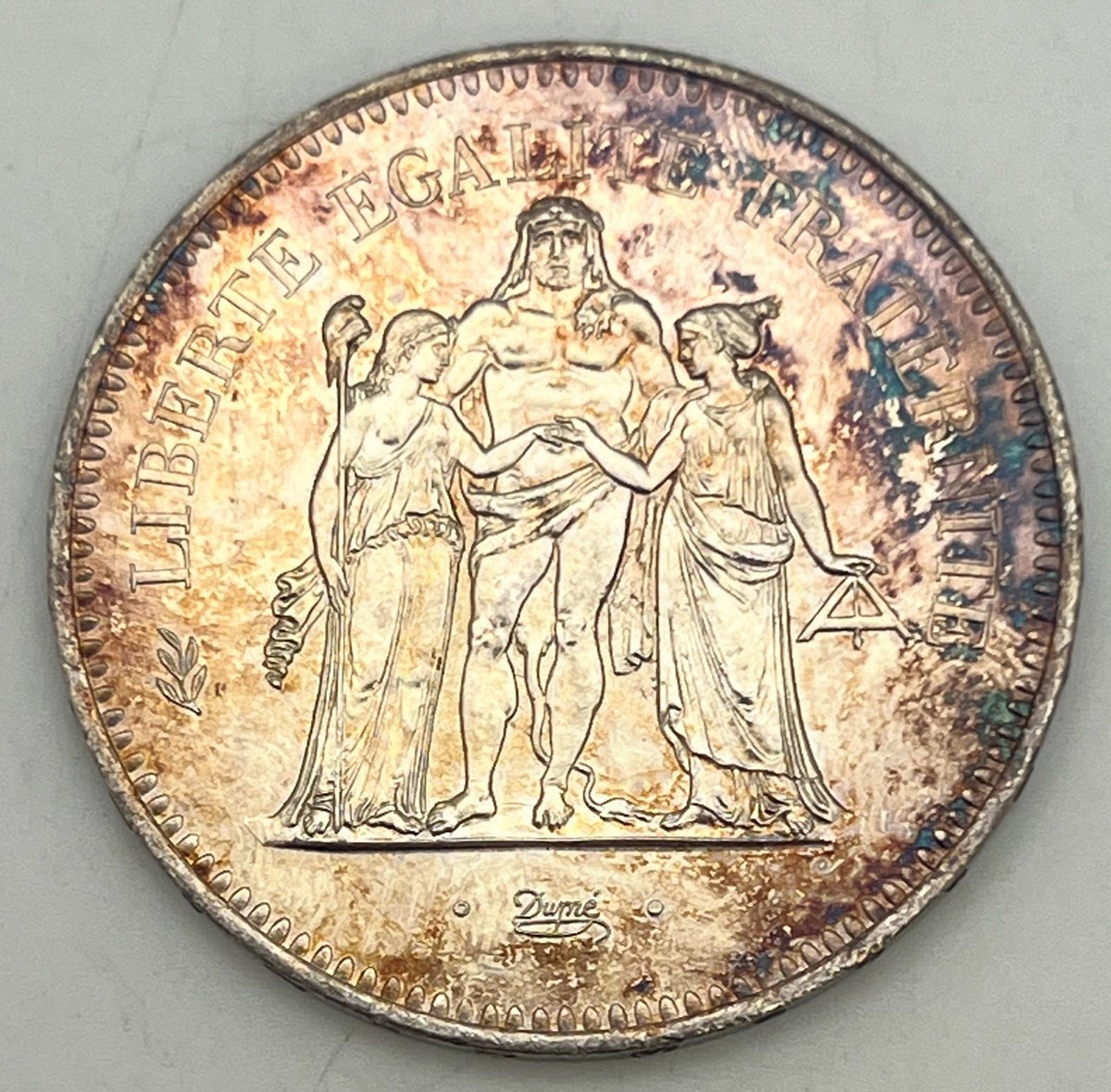 1977 France 50 Francs Silver .900 KM#941 BU UNC Toned Both Sides